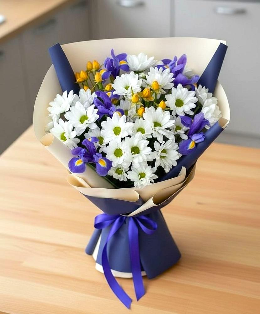 Букет цветов из: Розы, Ирисы и Хризантемы во Владикавказе