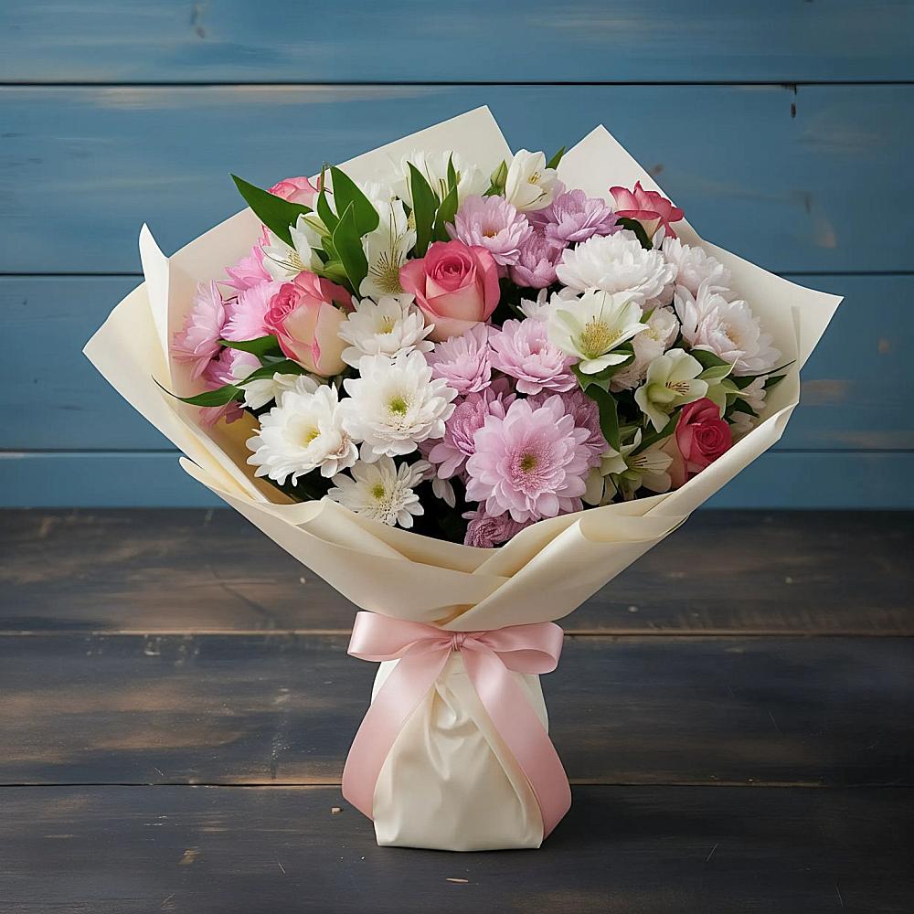 Букет цветов из: Хризантемы, Альстромерии и Розы во Владикавказе